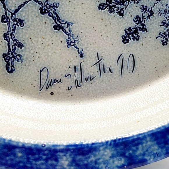 David Eldreth Signed Snowflakes Salt Glazed Pottery Plate 1990 Country Primitive - Picture 3 of 6